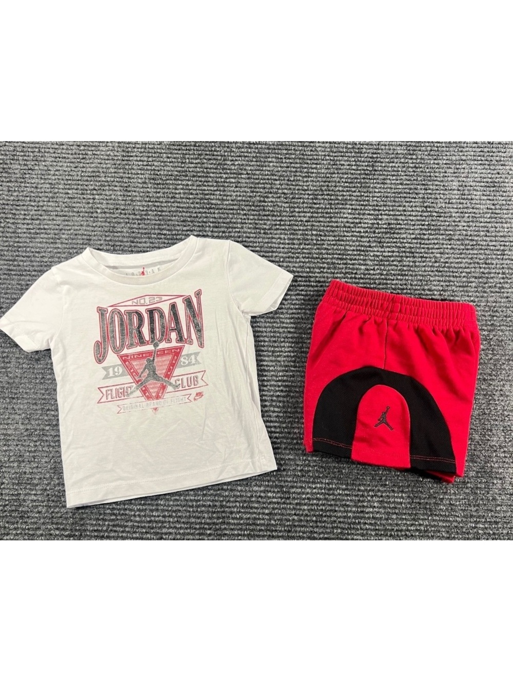 Jordan Baby Toddler 2-Piece Outfit Set - White Graphic Tee & Red Shorts Size 18M